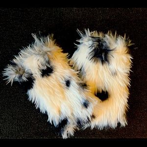 Dalmatian print faux fur leg warmers for babies/kids